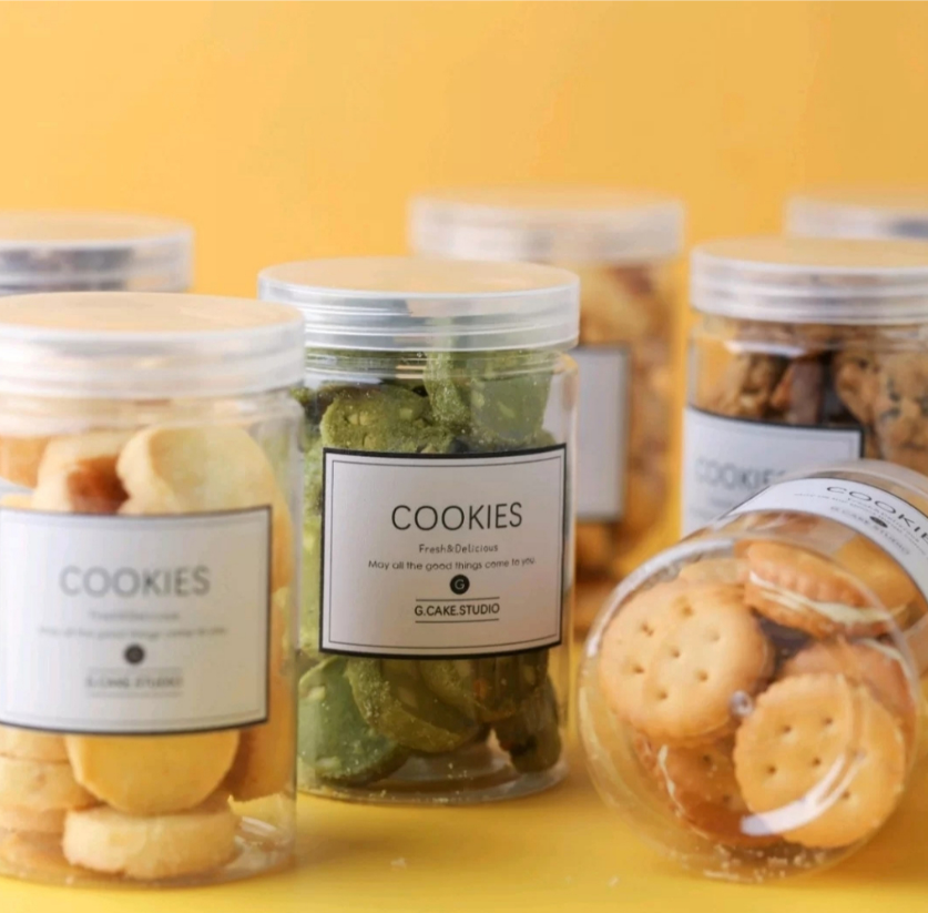 🔥Cookie jar biscuit tin round food storage plastic container transparent grain nut storage cookies bottle can