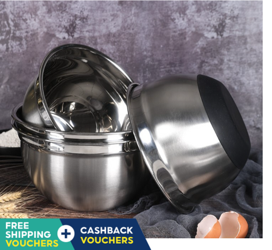 Anti-slip mixing bowl large salad basin stainless steel baking prepping kitchen food preparation whisking container
