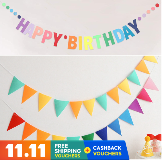 Happy birthday wall bunting flag decoration for party colourful event