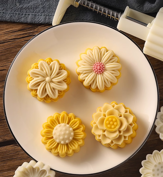 6 pattern rose mooncake mould plunger press 月饼模 50g mooncake presser