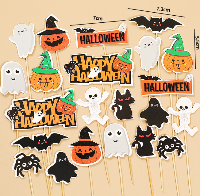 6pcs Halloween cake topper haunted house witch pumpkin cake decoration