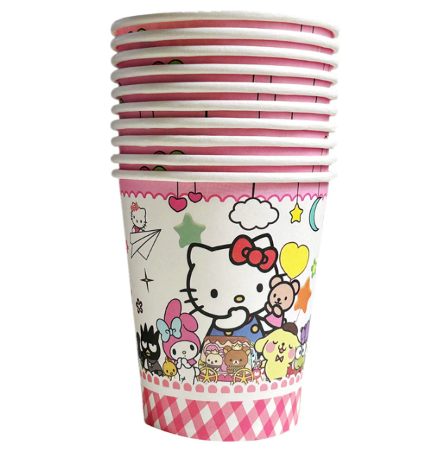 10pcs Sanrio Dessert Table Hello Kitty Party Plates Paper Cup Kuromi Cinnamoroll Party disposable plate