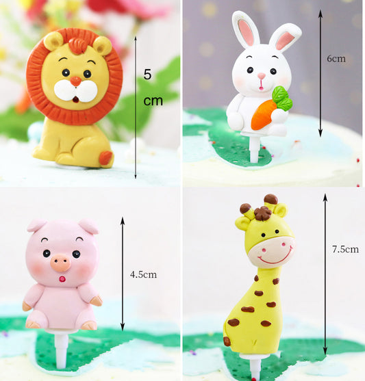 Safari animal figurine cake topper in lion giraffe pig elephant fox panda rabbit cake decoration