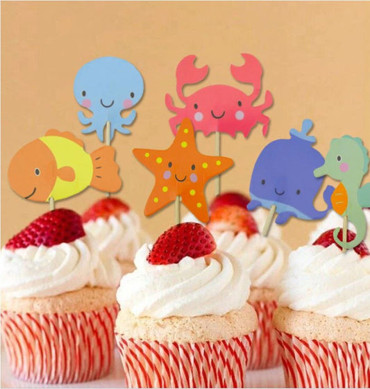 24pcs Aquatic Animal Cupcake Toppers Cake Decoration Starfish Octopus Crab Seahorse toppers