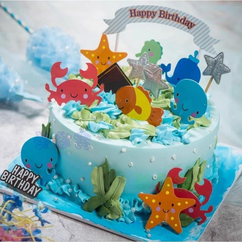 24pcs Aquatic Animal Cupcake Toppers Cake Decoration Starfish Octopus Crab Seahorse toppers