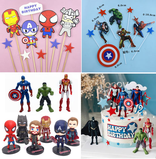 Avengers 6pcs figurine set Captain america iron man thor batman spiderman superman toy figure cake topper