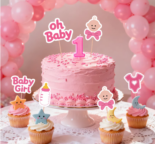Pink Gender Reveal Baby Cupcake Toppers