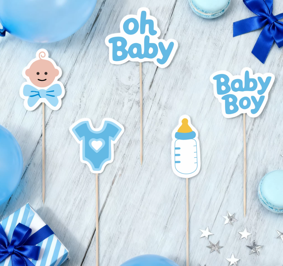 Blue Gender Reveal Baby Boy Cupcake Toppers