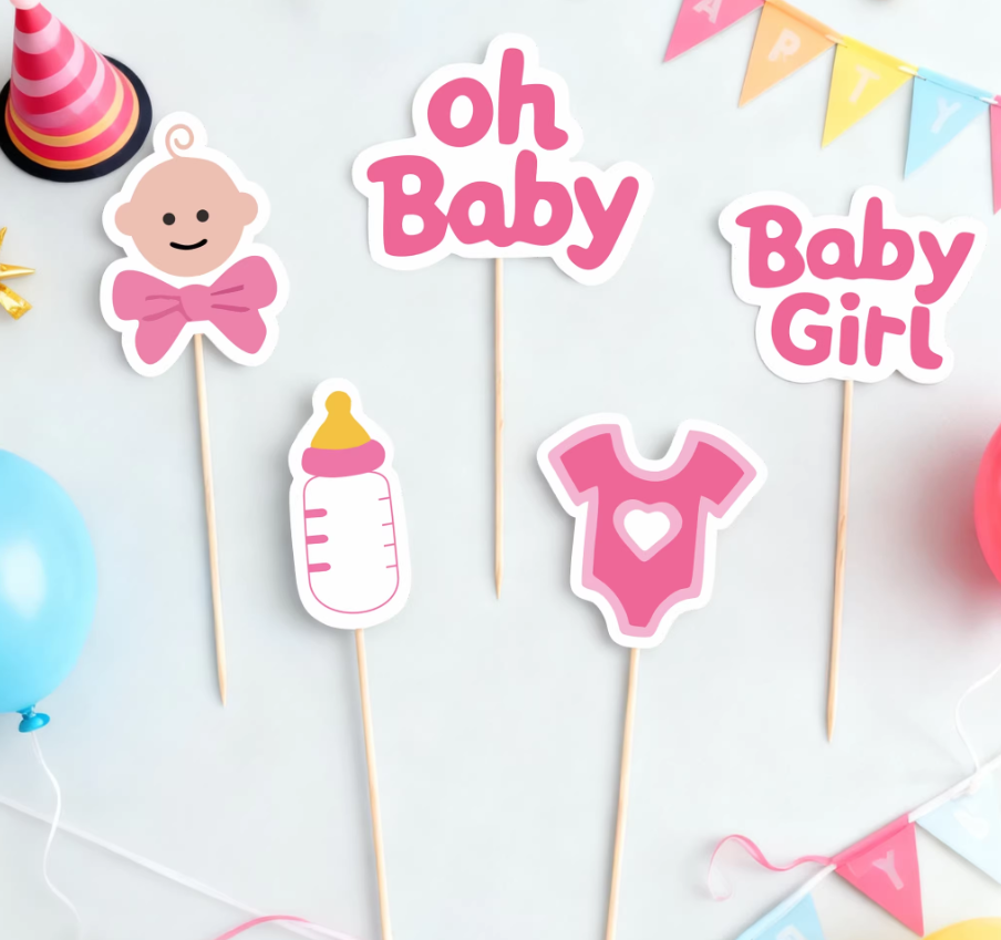 Pink Gender Reveal Baby Cupcake Toppers