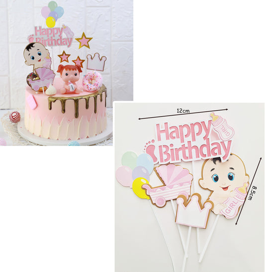 5pcs Baby Girl Birthday Cake Topper