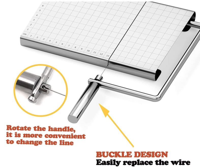 Cheese slicer cutting wire tool board with grid rule wire cutter