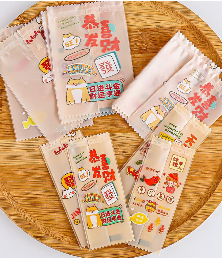 🔥100pcs comic mahjong cookie wrapper nougat plastic bag pineapple tart pastry gift bags sweet confessions