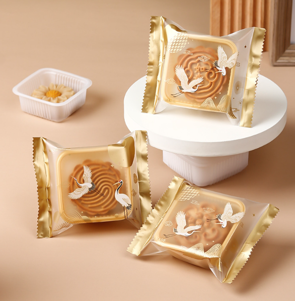 (100pcs) 125g / 150g mooncake wrapper heat seal bag 机封袋 longevity crane packaging