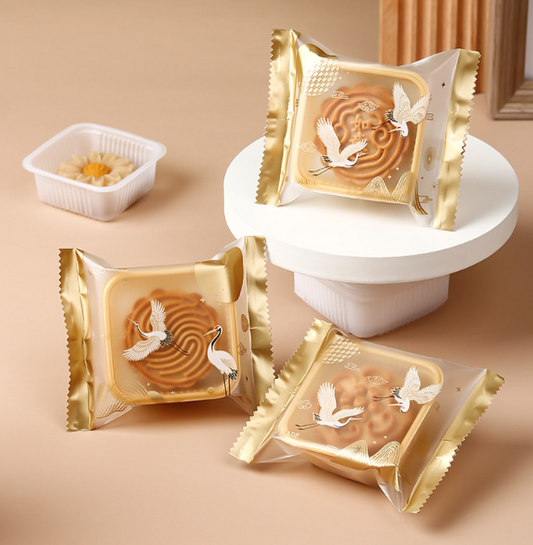 (100pcs) 125g / 150g mooncake wrapper heat seal bag 机封袋 longevity crane packaging
