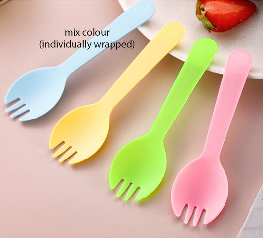 100pcs Disposable Scoop Fork