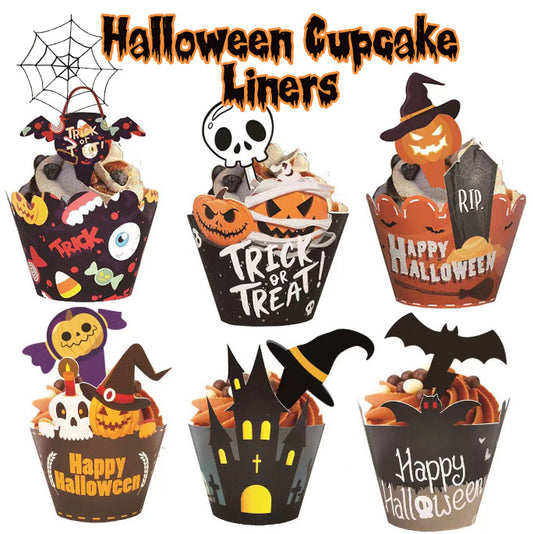 12 sets Halloween Decoration Cupcake Wrap Cake topper Skeleton Ghost Cemetery Baking Decor