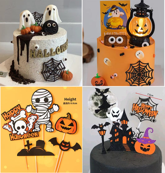 6pcs Halloween cake topper haunted house witch pumpkin cake decoration