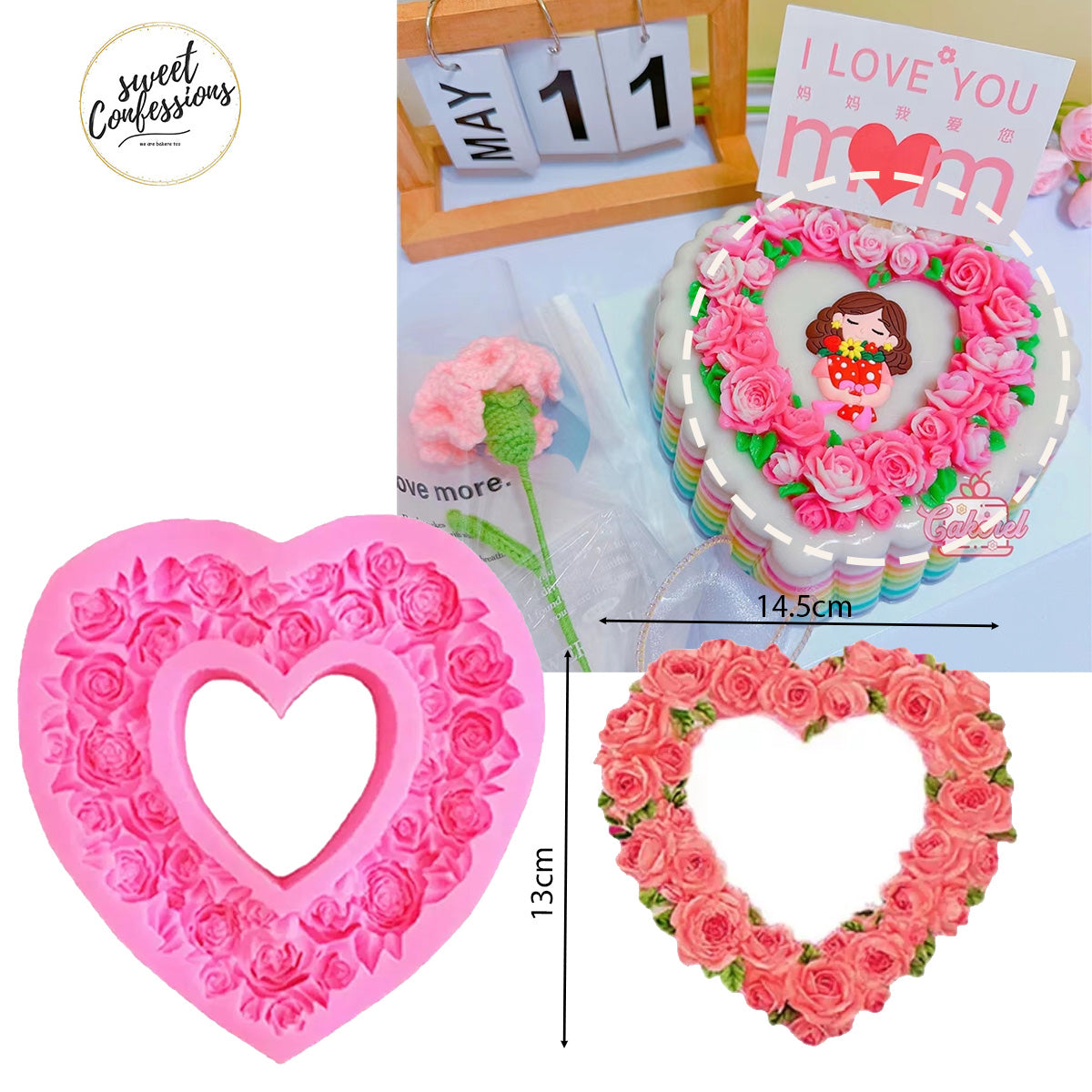8 inch Heart jelly mould plastic pinata valentine love shape cake mold