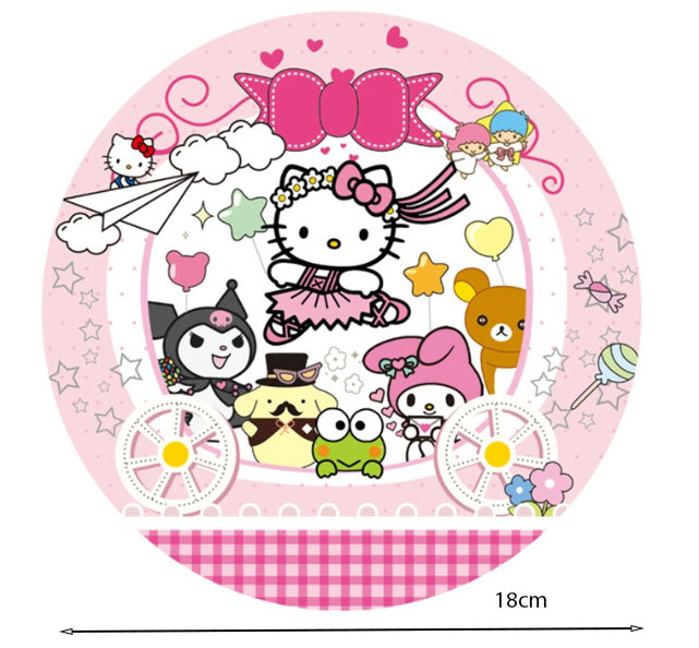 10pcs Sanrio Dessert Table Hello Kitty Party Plates Paper Cup Kuromi Cinnamoroll Party disposable plate