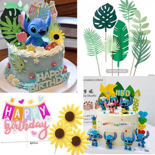 Lilo & Stitch Cake Topper Figurine Cake Decoration Forest Fern Paper Card