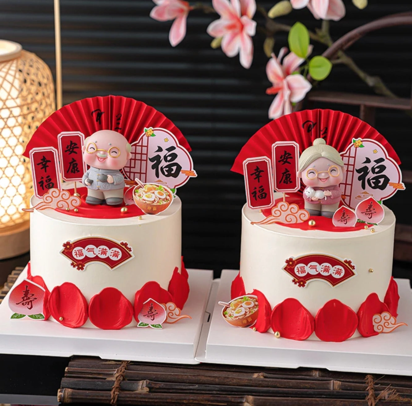 12pcs Longevity Old Folks Cake Topper Elderly Grandfather Grandmother Cupcake Decoration