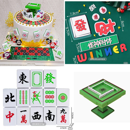 Mahjong cake topper chocolate jelly mahjong Gambling casino cake decoration 麻将蛋糕