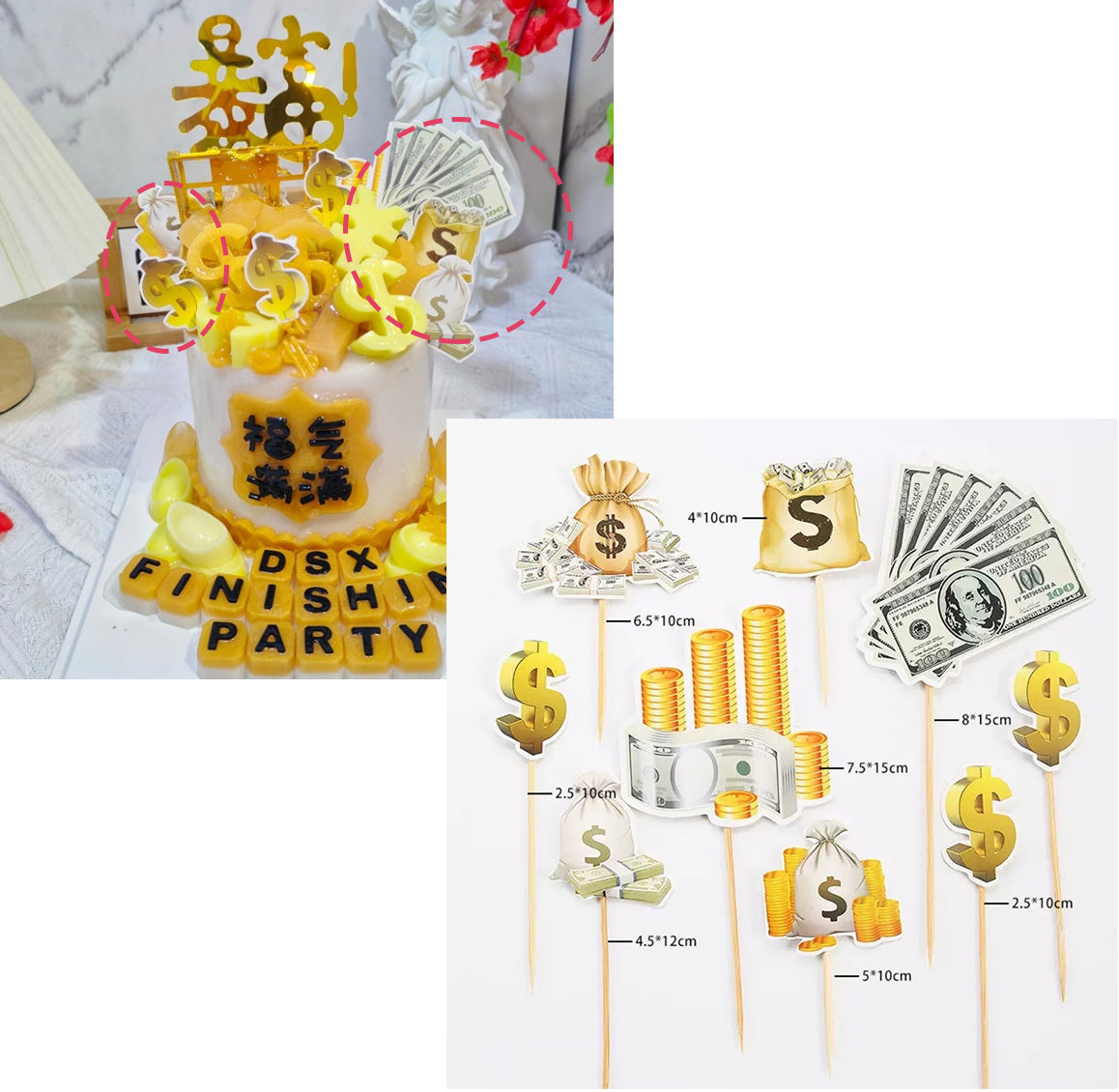 Money Cake topper money pulling cake lucky 财神爷 摇钱树 chinese new year auspicious figurine money tree decoration