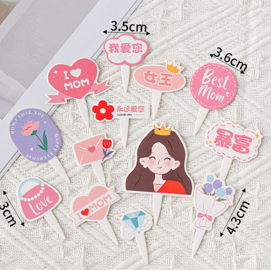 Mother's Day Cake Toppers Set Best Mom I love Mom Cake Decoration