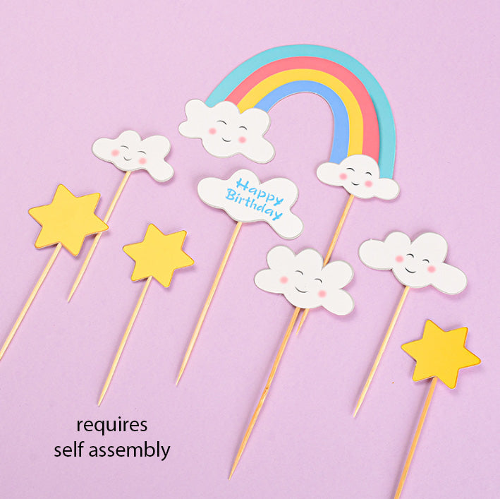 Rainbow topper happy birthday blue pink cake topper with ribbon cake decoration