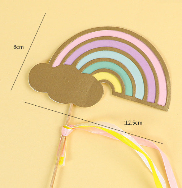 Rainbow topper happy birthday blue pink cake topper with ribbon cake decoration