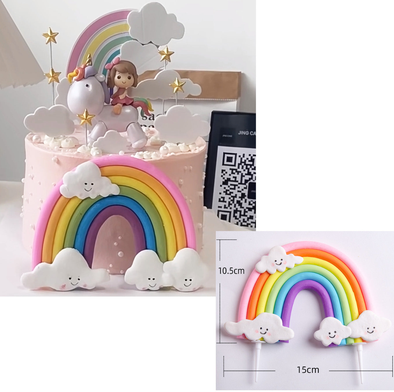 Large rainbow topper - cake topper for birthday cakes in polymer clay