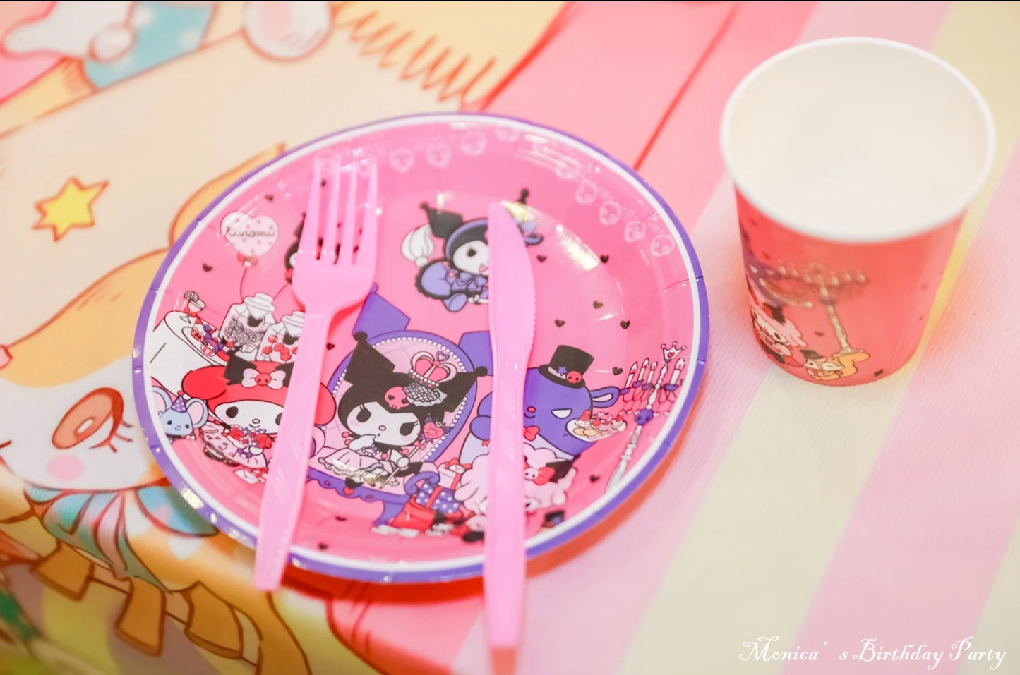 10pcs Sanrio Dessert Table Hello Kitty Party Plates Paper Cup Kuromi Cinnamoroll Party disposable plate