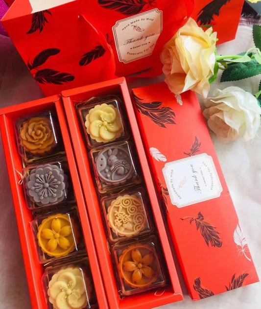 Macaron box 8 cavity 50g 80g mooncake box gold yellow feather mooncake gift box dessert pa1ckaging box