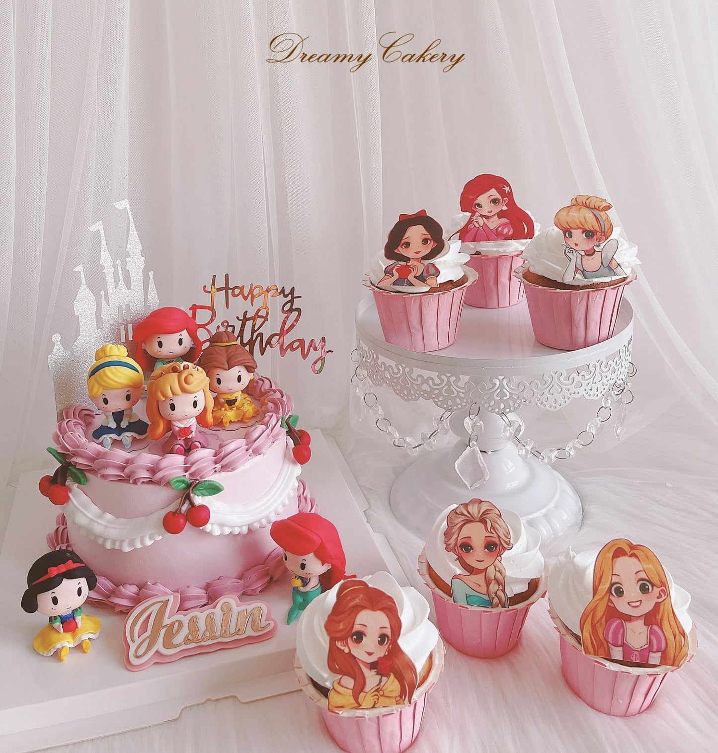 6pcs Sitting Disney Princess Figurine Cake Topper