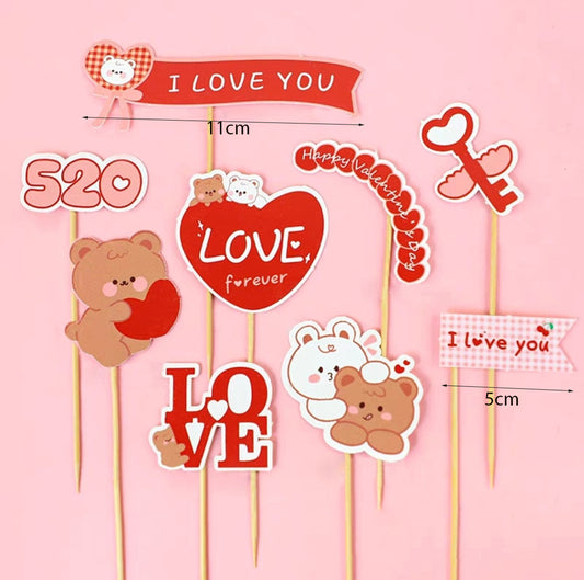 Red Valentine V day Toppers I love you Cake Decoration