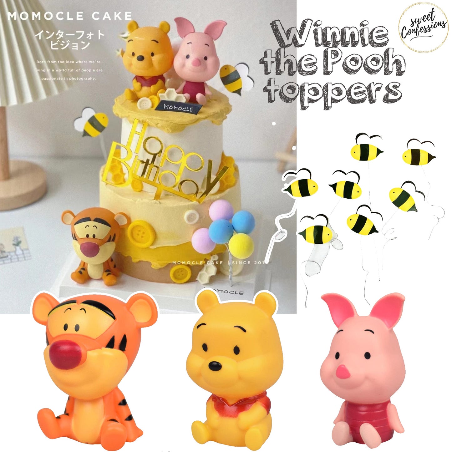 Winnie the Pooh toy figurine cake topper piglet tigger cake decoration for kids children house & tree topper bee
