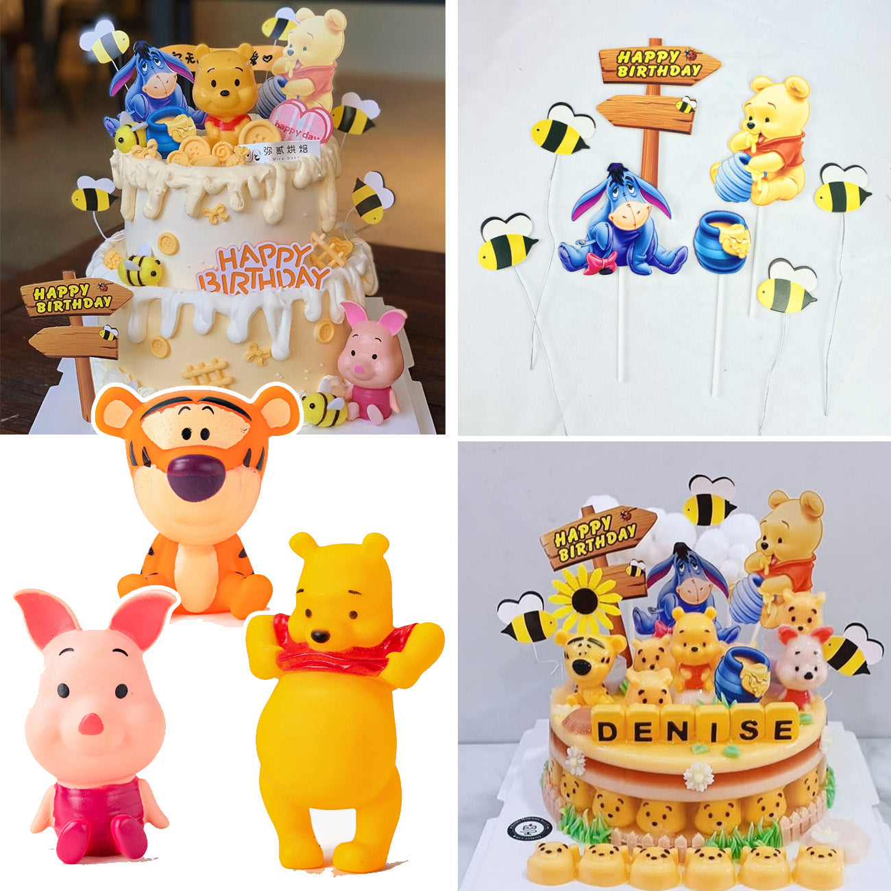 Winnie the Pooh toy figurine cake topper piglet tigger cake decoration for kids children house & tree topper bee