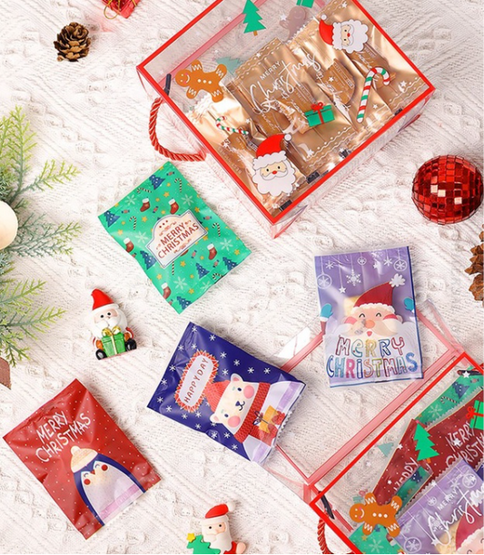 🔥 100pcs christmas packaging bag xmas cookie bag merry christmas gift bag red biscuit heat sealed sealer wrapper