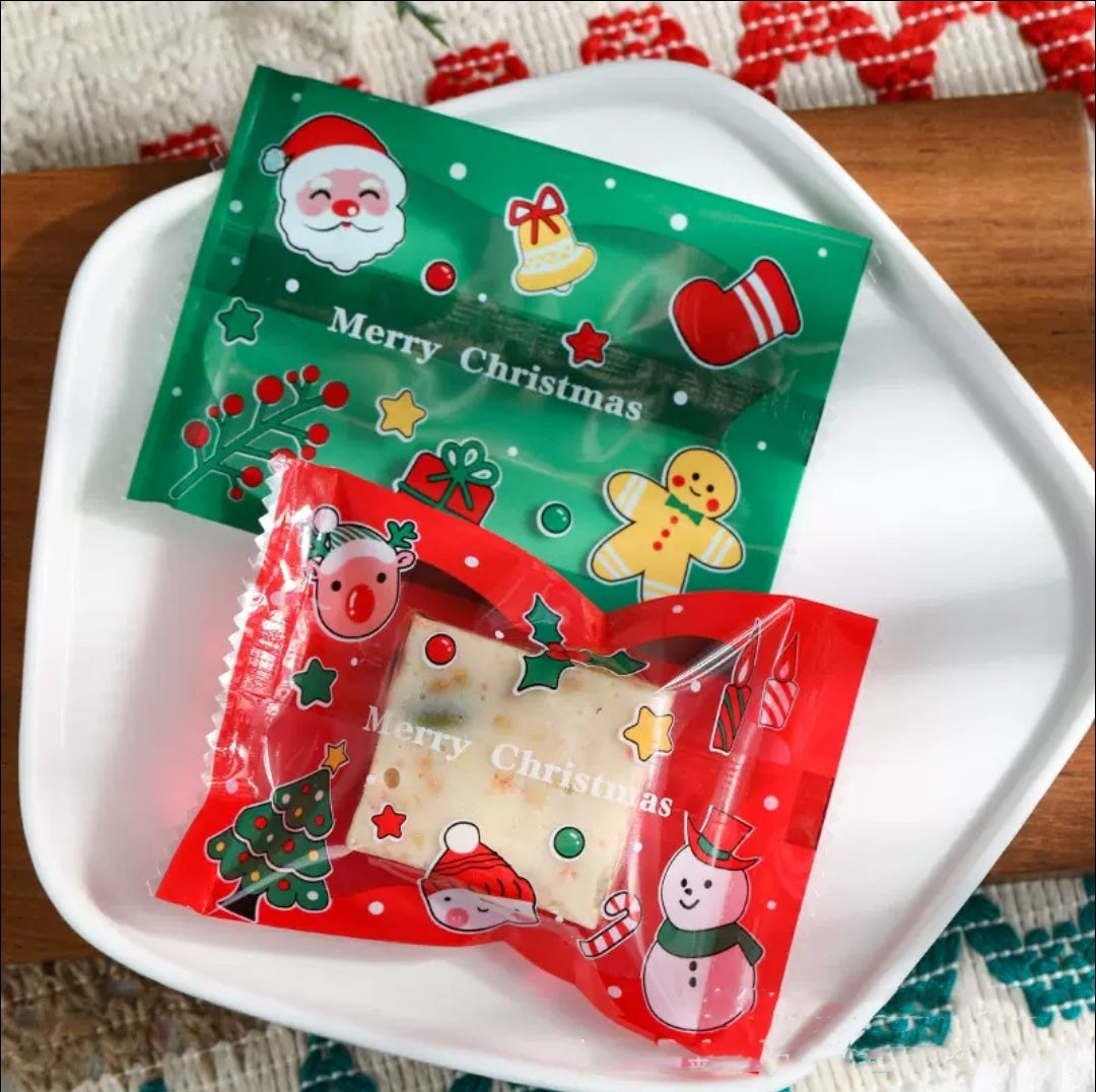 🔥 100pcs christmas packaging bag xmas cookie bag merry christmas gift bag red biscuit heat sealed sealer wrapper