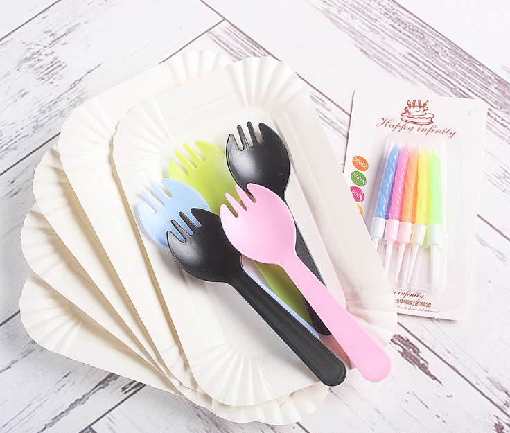 5 sets Disposable plate - Paper plate Party set birthday candle plastic fork knife set for party paper plates