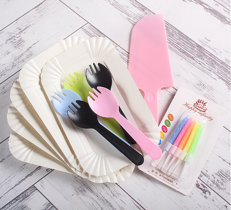 5 sets Disposable plate - Paper plate Party set birthday candle plastic fork knife set for party paper plates