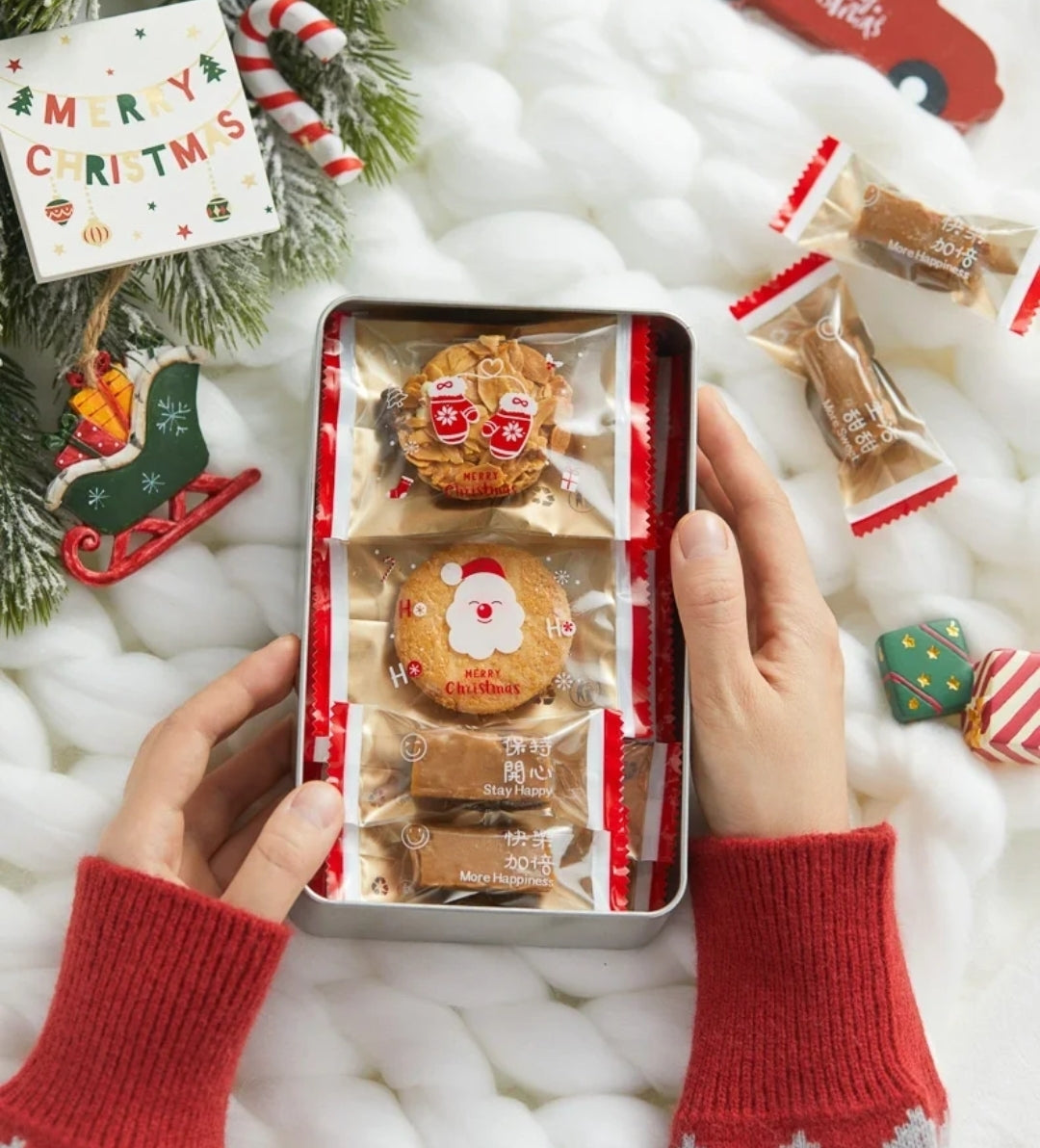 🔥 100pcs christmas packaging bag xmas cookie bag merry christmas gift bag red biscuit heat sealed sealer wrapper