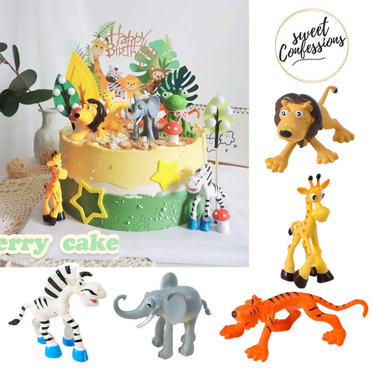 Safari animal figurine cake topper in lion giraffe pig elephant fox panda rabbit cake decoration