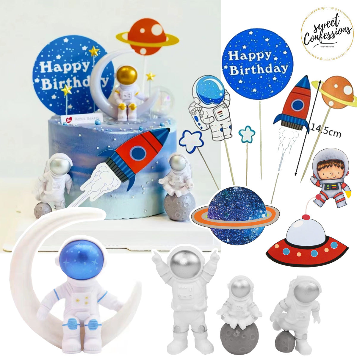 Astronaut cake topper galaxy planet cupcake birthday decoration for kids space travel boy