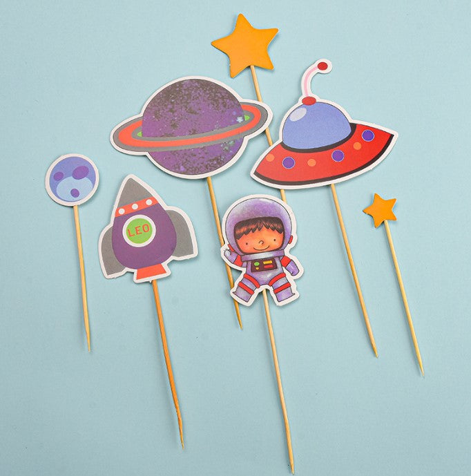 Astronaut cake topper galaxy planet cupcake birthday decoration for kids space travel boy