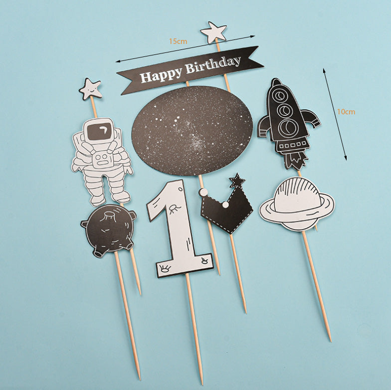 Astronaut cake topper galaxy planet cupcake birthday decoration for kids space travel boy