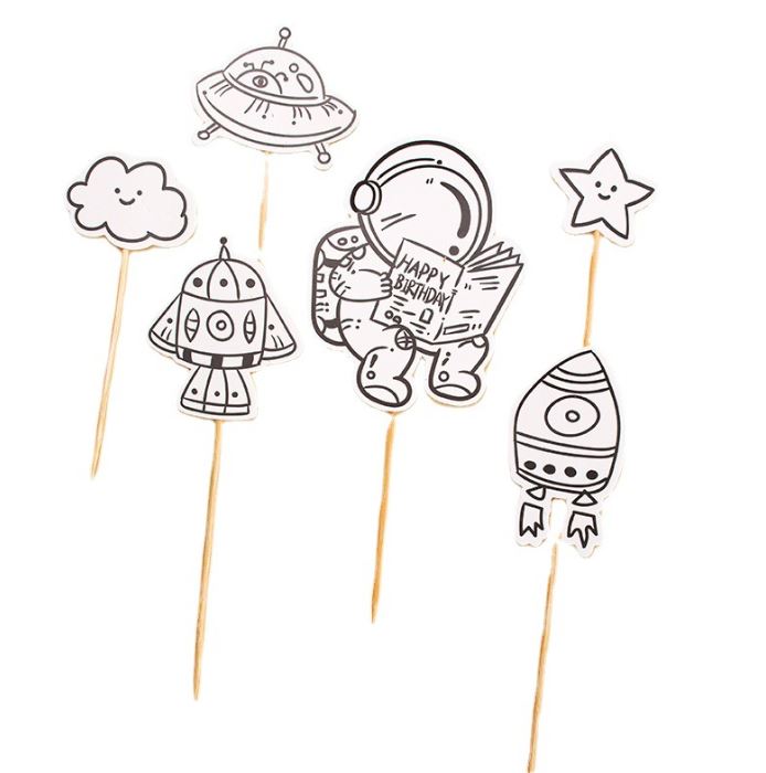 Astronaut cake topper galaxy planet cupcake birthday decoration for kids space travel boy