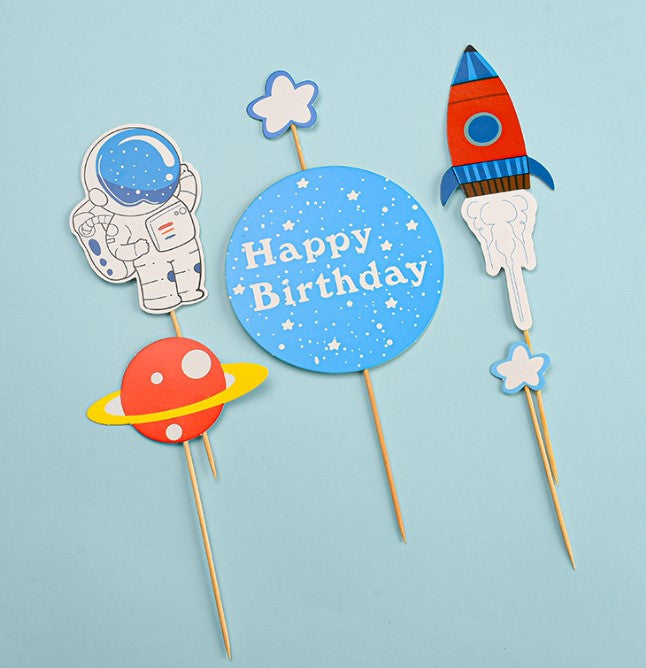 Astronaut cake topper galaxy planet cupcake birthday decoration for kids space travel boy