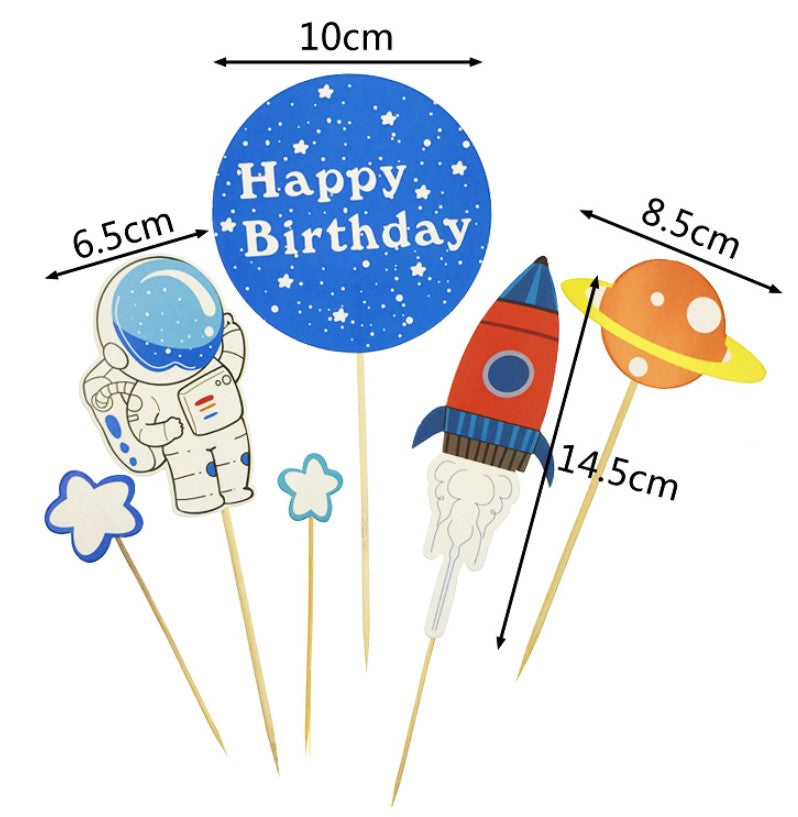 Astronaut cake topper galaxy planet cupcake birthday decoration for kids space travel boy
