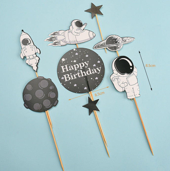 Astronaut cake topper galaxy planet cupcake birthday decoration for kids space travel boy